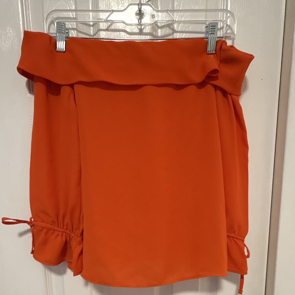 Banana Republic Women's Petite XXS Orange Off Shoulder Ruffle Long Sleeve Blouse